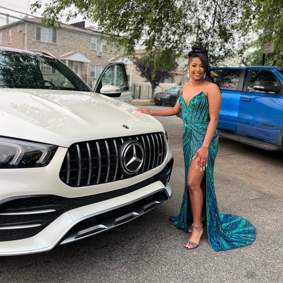 Ashley Lauren Blue Prom Dress - Picture 1 of 3